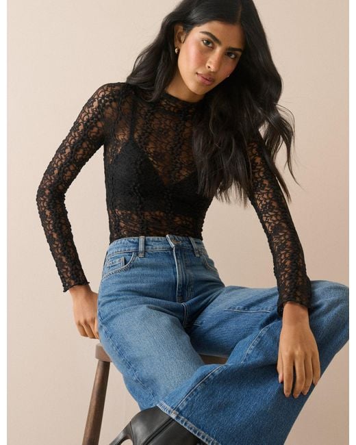 Nobody's Child Blue Lace High Neck Top