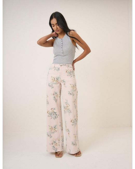 Nobody's Child Natural Floral Soho Stretch Wide Jeans