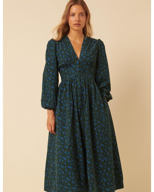 Nobody's Child Blue Floral Printed Cord Starlight Midi Dress