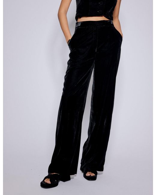 Nobody's Child Blue Velvet Straight Leg Trousers