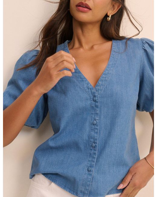 Nobody's Child Blue Mid Wash Denim Brooke Blouse