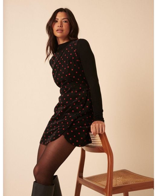 Nobody's Child Black Cord Polka Dot Birch Mini Pinafore Dress