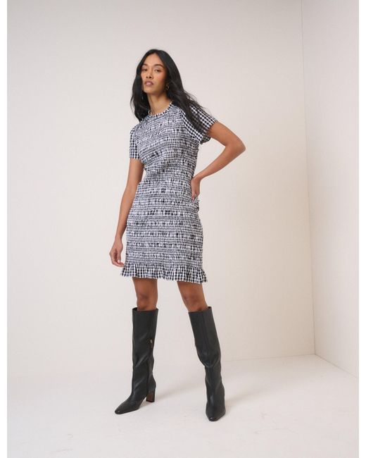 Nobody's Child Blue Gingham Shirred Martha Mini Dress
