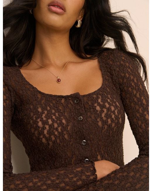 Nobody's Child Brown Lace Scoop Neck Cardigan