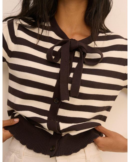 Nobody's Child Black And Stripe Short Sleeve Tie Neck Cardigan