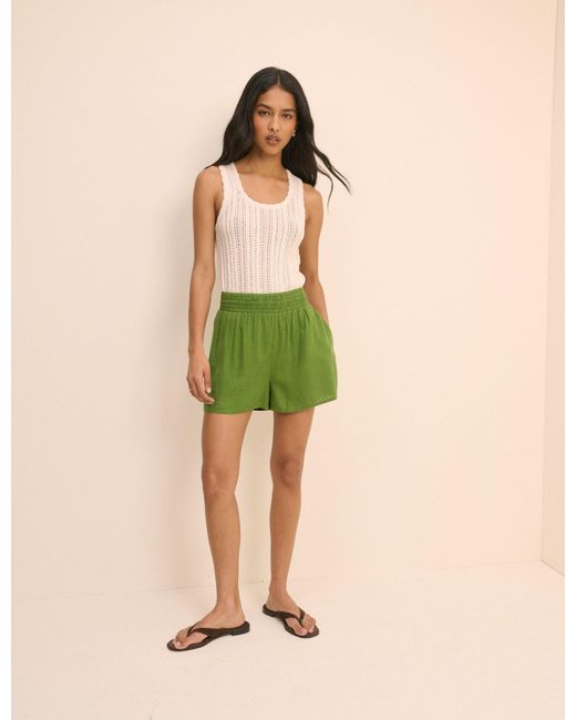 Nobody's Child Green Linen-Blend Elasticated Shorts