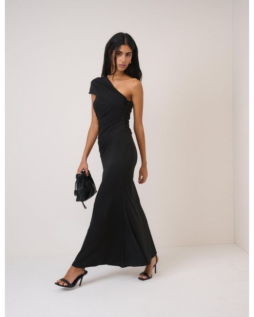 Nobody's Child Black Asymmetric Jersey Dallas Midi Dress