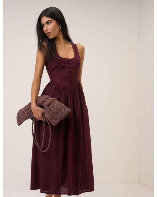 Nobody's Child Red Linen-Blend Drop Waist Cora Midi Dress