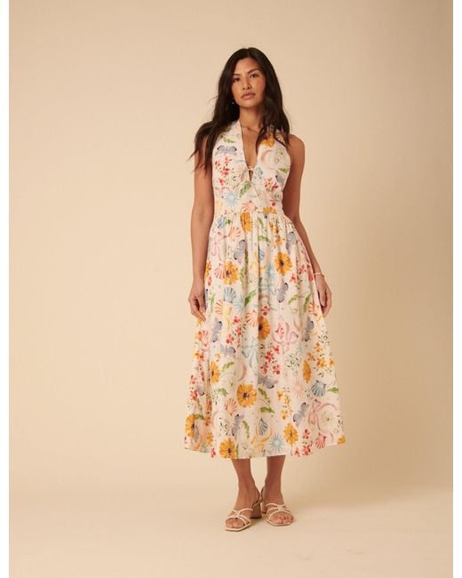 Nobody's Child Metallic Floral Halterneck Lilliana Midi Dress