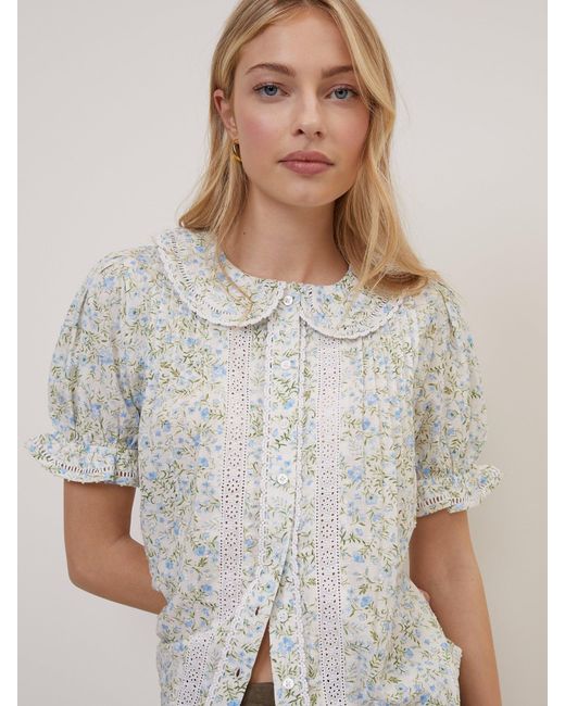 Nobody's Child Gray Floral Peter Pan Blouse