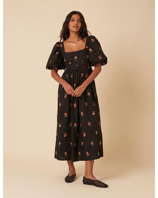 Nobody's Child Natural Floral Embroidered Nova Midi Dress