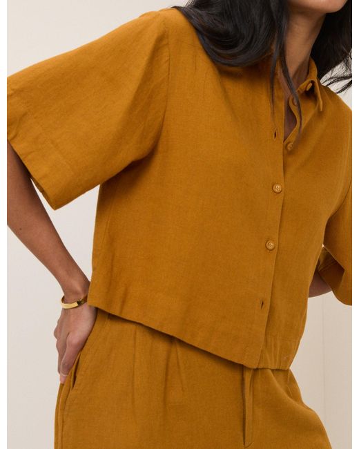 Nobody's Child Orange Linen-Blend Cropped Shirt