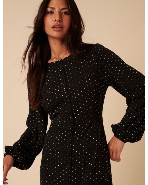 Nobody's Child Black Polka Dot Balloon Sleeve Amara Midi Dress