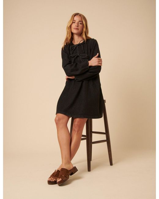 Nobody's Child Black Denim Tie Front Eden Mini Dress
