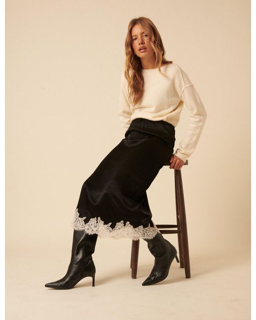 Nobody's Child Natural Lace Trim Satin Midi Skirt
