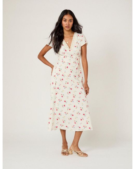 Nobody's Child Natural Floral Lace Trim Kacey Midi Dress