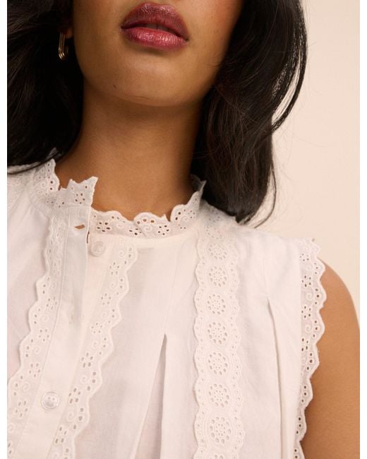 Nobody's Child Natural Broderie Anglaise Trim Blouse