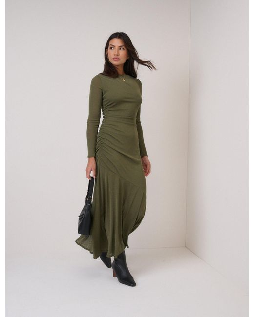 Nobody's Child Green Long Sleeve Draped Tallulah Jersey Midi Dress