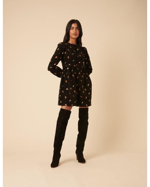 Nobody's Child Black Floral Embroidered Tie-Front Cord Eden Mini Dress