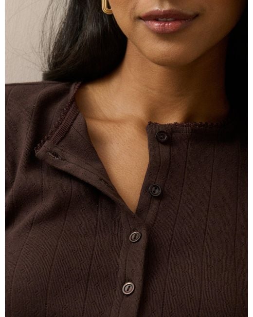 Nobody's Child Brown Pointelle Short Sleeve Top