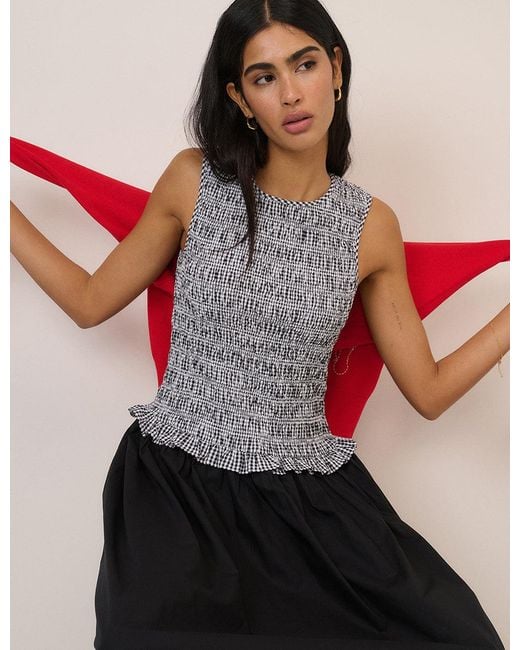Nobody's Child Black Gingham Shirred Bodice Drina Midi Dress