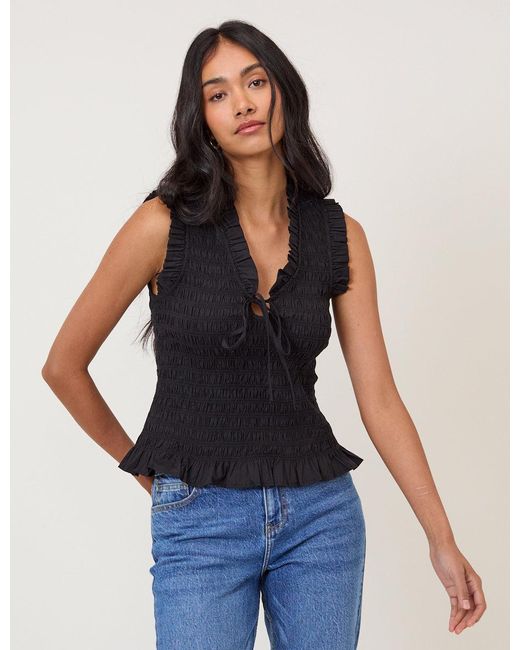 Nobody's Child Blue Shirred V-Neck Top