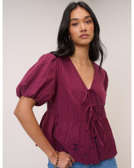 Nobody's Child Purple Burgundy Floral Broderie Anglaise Blouse
