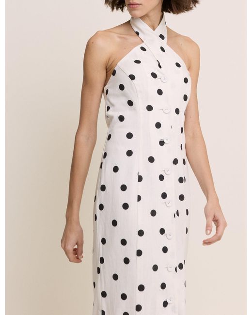 Nobody's Child Natural Polka Dot Wrap Neck Tailored Midi Dress