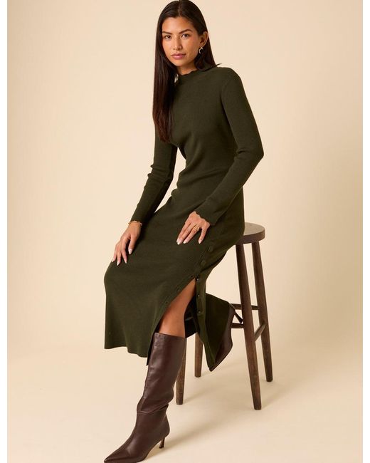 Nobody's Child Natural Dark Knitted Long Sleeve Midi Dress