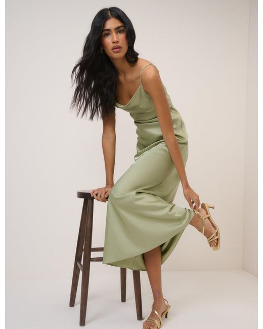 Nobody's Child Green Sage Satin Strappy Ellison Maxi Dress