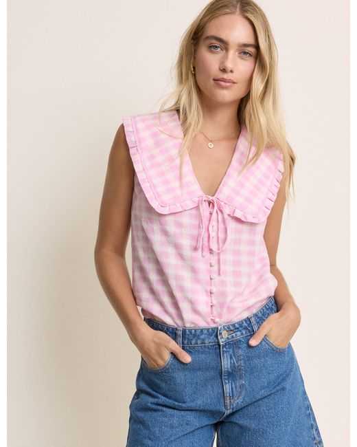 Nobody's Child Natural Gingham Peter Pan Collar Blouse