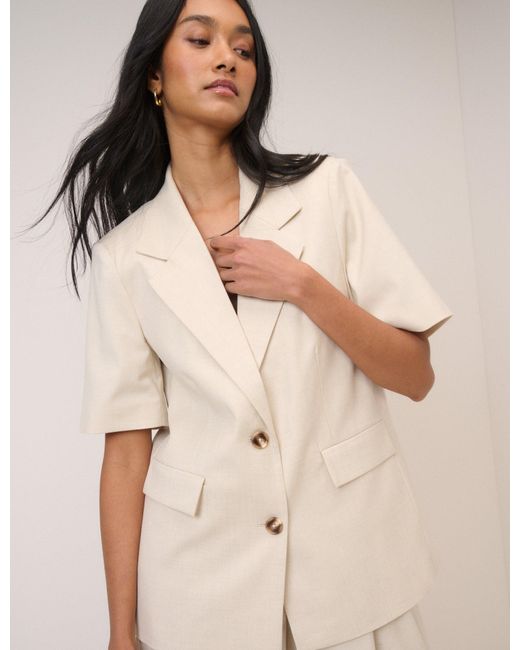 Nobody's Child Natural Short Sleeve Relaxed Blazer