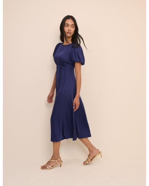 Nobody's Child Blue Puff Sleeve Quinn Midi Dress