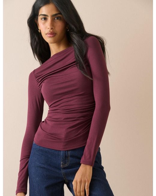 Nobody's Child Purple Burgundy Ruched Long Sleeve Top