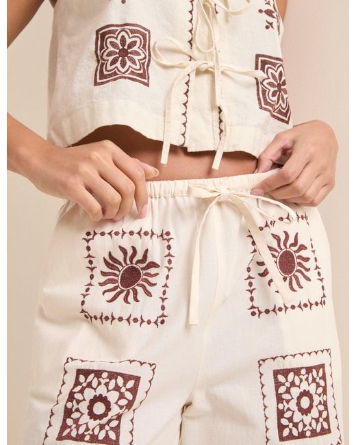 Nobody's Child Natural Tile Printed Wide Leg Topaz Trousers