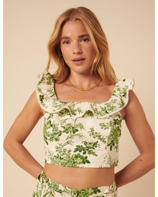 Nobody's Child Green Floral Ruffle Crop Top