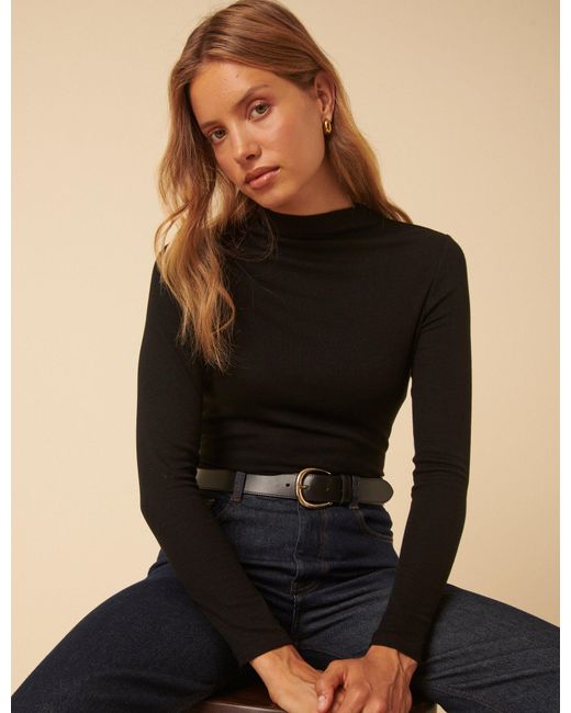 Nobody's Child Black Ribbed High Neck Long Sleeve Top