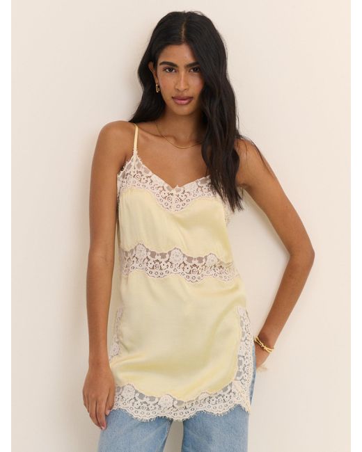 Nobody's Child Natural Butter Lace Trim Satin Cami Top