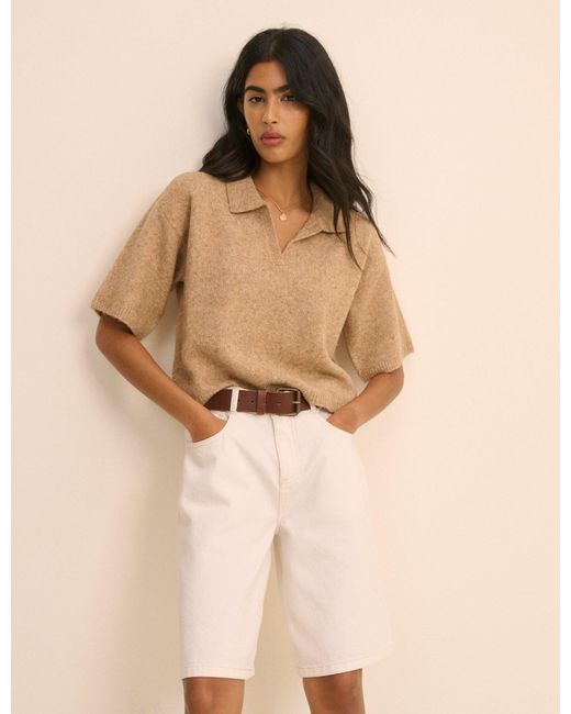 Nobody's Child Brown Open Collar Polo Knitted T-Shirt