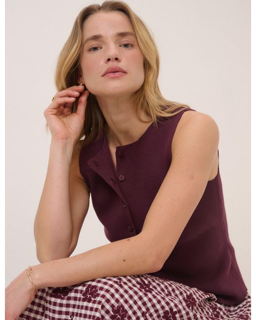 Nobody's Child Purple Burgundy Button Through Sleeveless Knitted Top