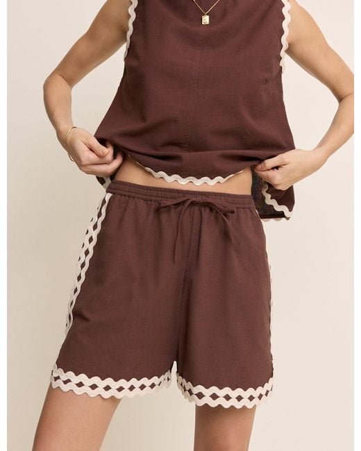 Nobody's Child Brown Ric Rac Trim Racer Short