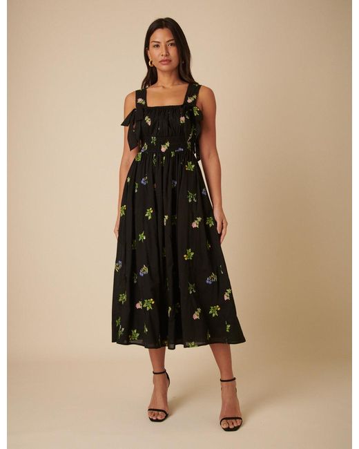 Nobody's Child Natural Floral Embroidered Dallas Midi Dress