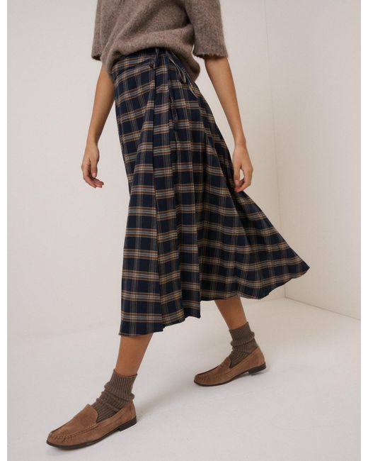 Nobody's Child Blue Check Tailored Kilt Midi Skirt