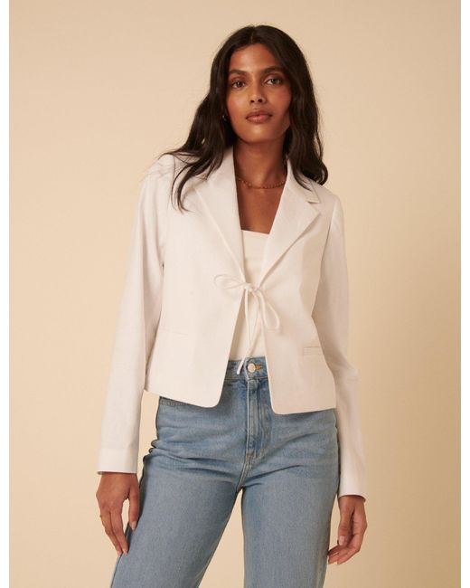 Nobody's Child Natural Linen-Blend Tie Front Jacket