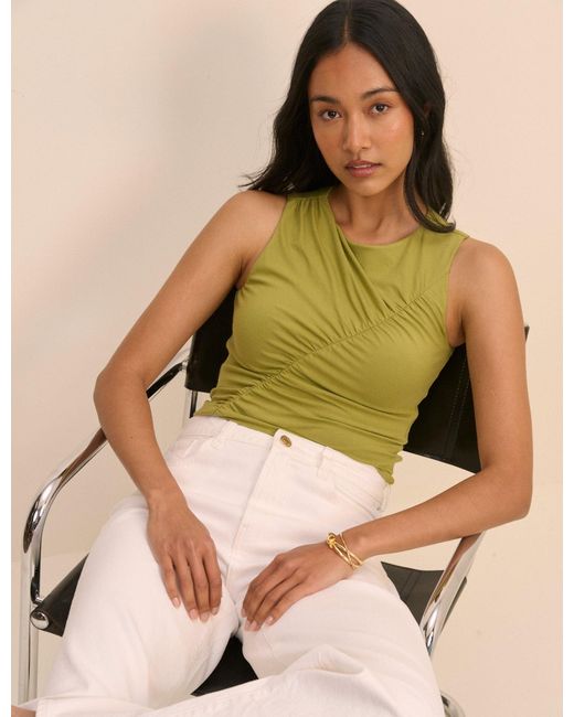 Nobody's Child Green Pistachio Sleeveless Ruched Top