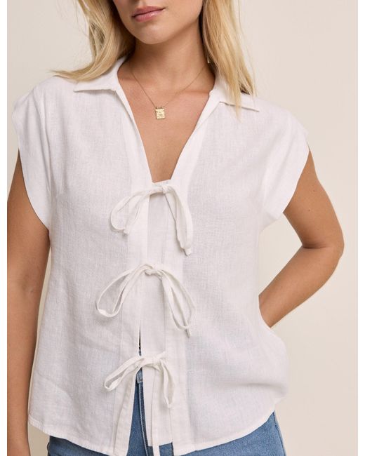 Nobody's Child Natural Collared Tie Front Ember Top