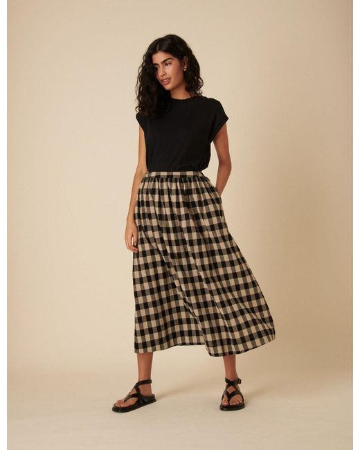 Nobody's Child Natural Check Midi Skirt