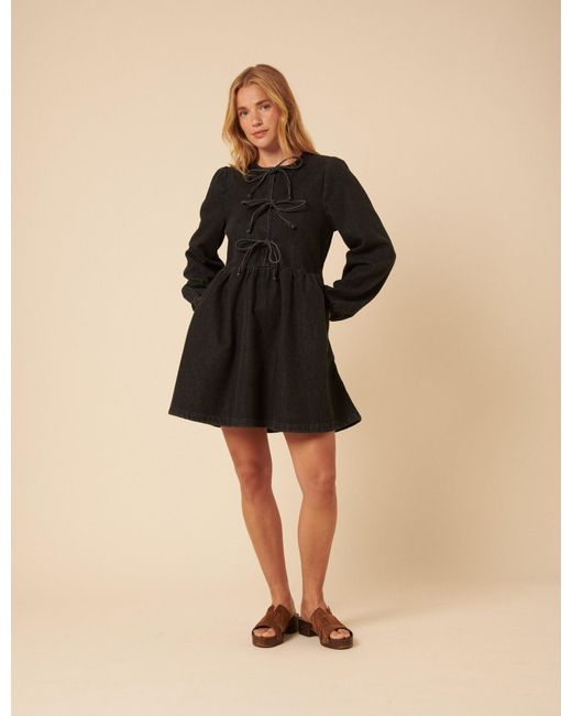 Nobody's Child Black Denim Tie Front Eden Mini Dress