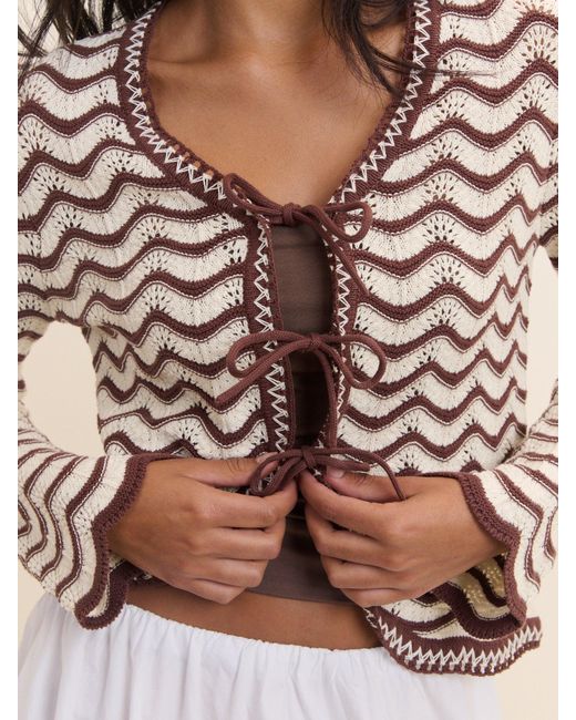 Nobody's Child Natural And Pointelle Knit Cardigan