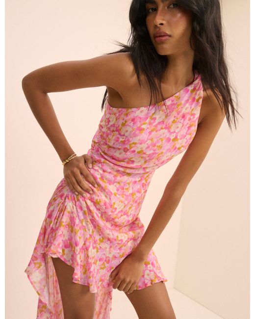 Nobody's Child Brown Floral Ruched Edie High-Low Mini Dress